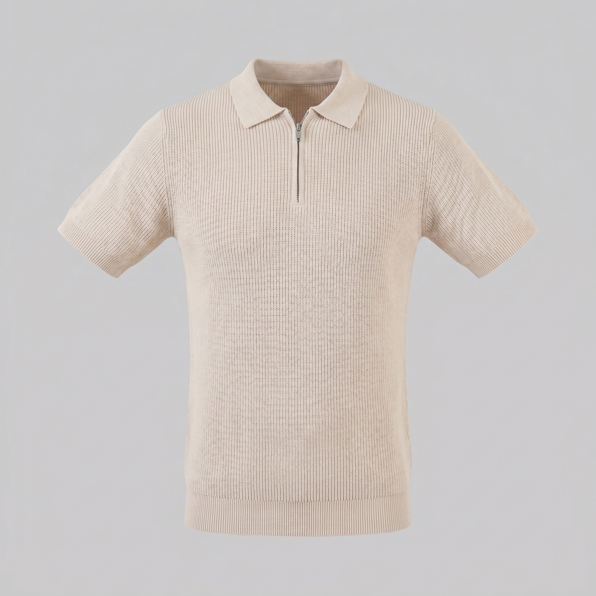 Men's Knit Zip Neck Polo Shirt - Casual Cotton Blend for Everyday Wear