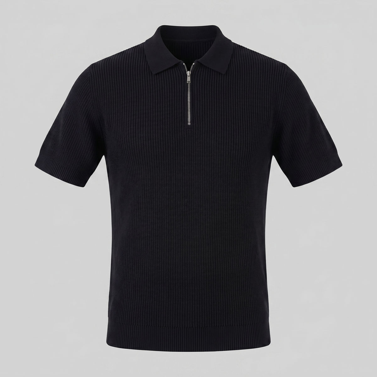 Men's Knit Zip Neck Polo Shirt - Casual Cotton Blend for Everyday Wear