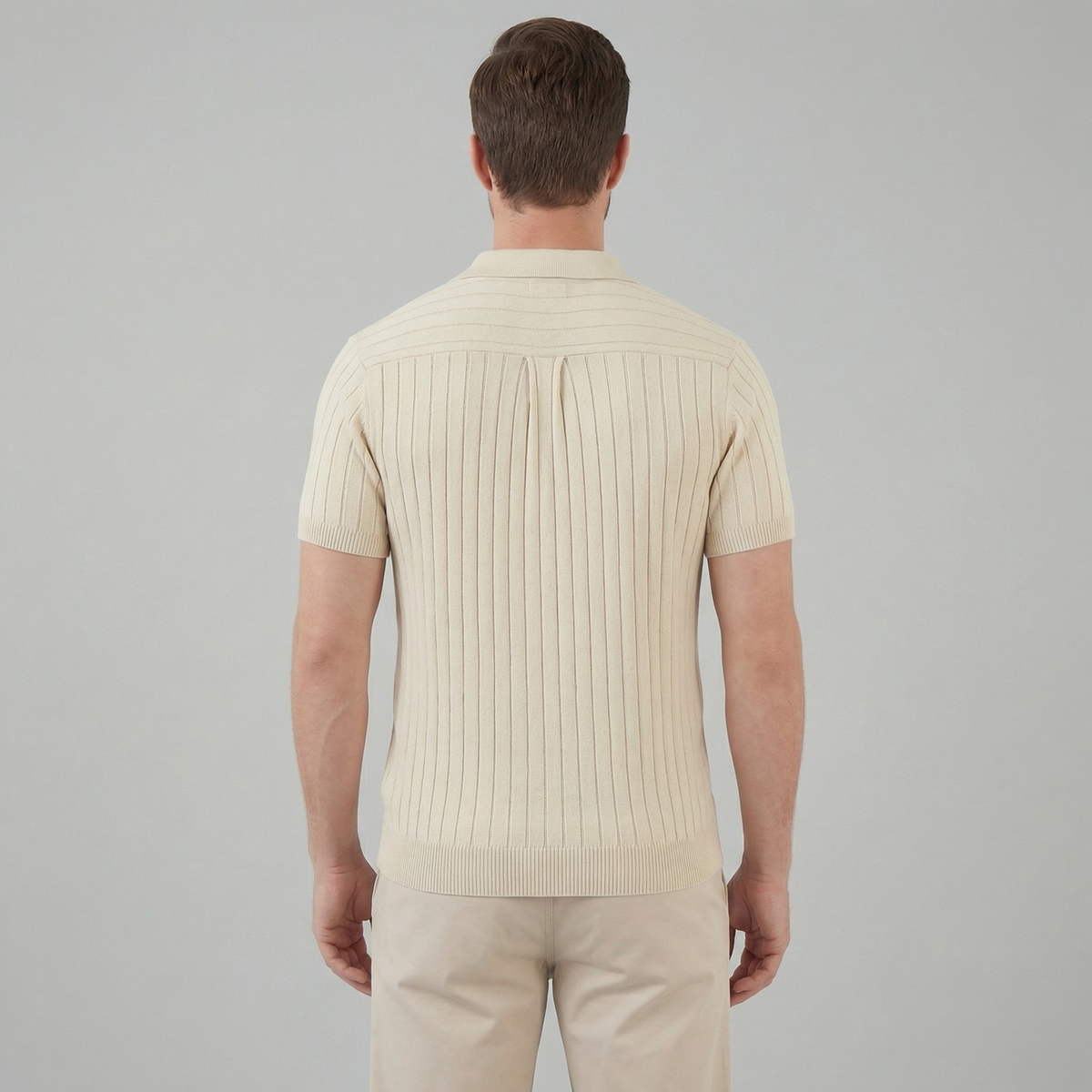 Men's Knitted Short Sleeve Shirt - Casual Cotton Blend for Everyday Wear