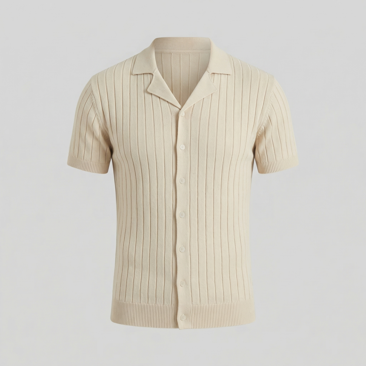 Men's Knitted Short Sleeve Shirt - Casual Cotton Blend for Everyday Wear