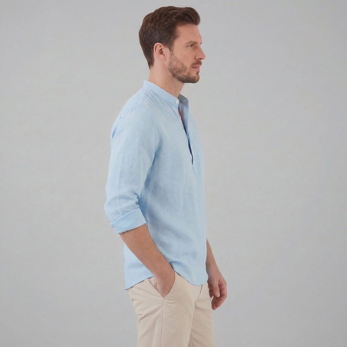 Men's Loose-Fit Cotton Henley Shirt for Casual Wear and Everyday Comfort