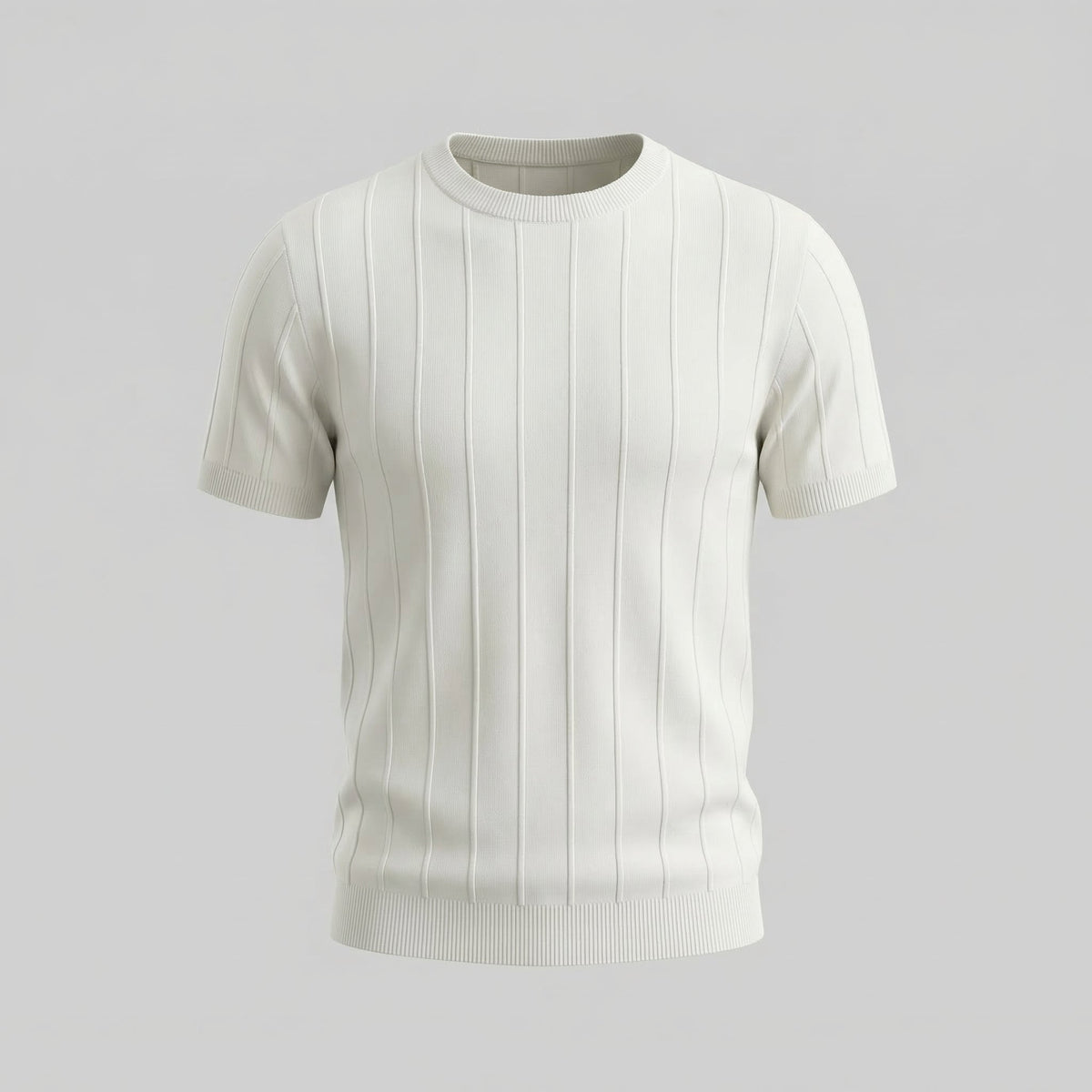 Men's Rib Knit Cotton T-Shirt - Casual Short Sleeve Top for Everyday Wear