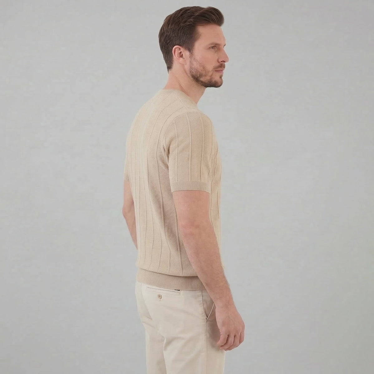 Men's Rib Knit Cotton T-Shirt - Casual Short Sleeve Top for Everyday Wear