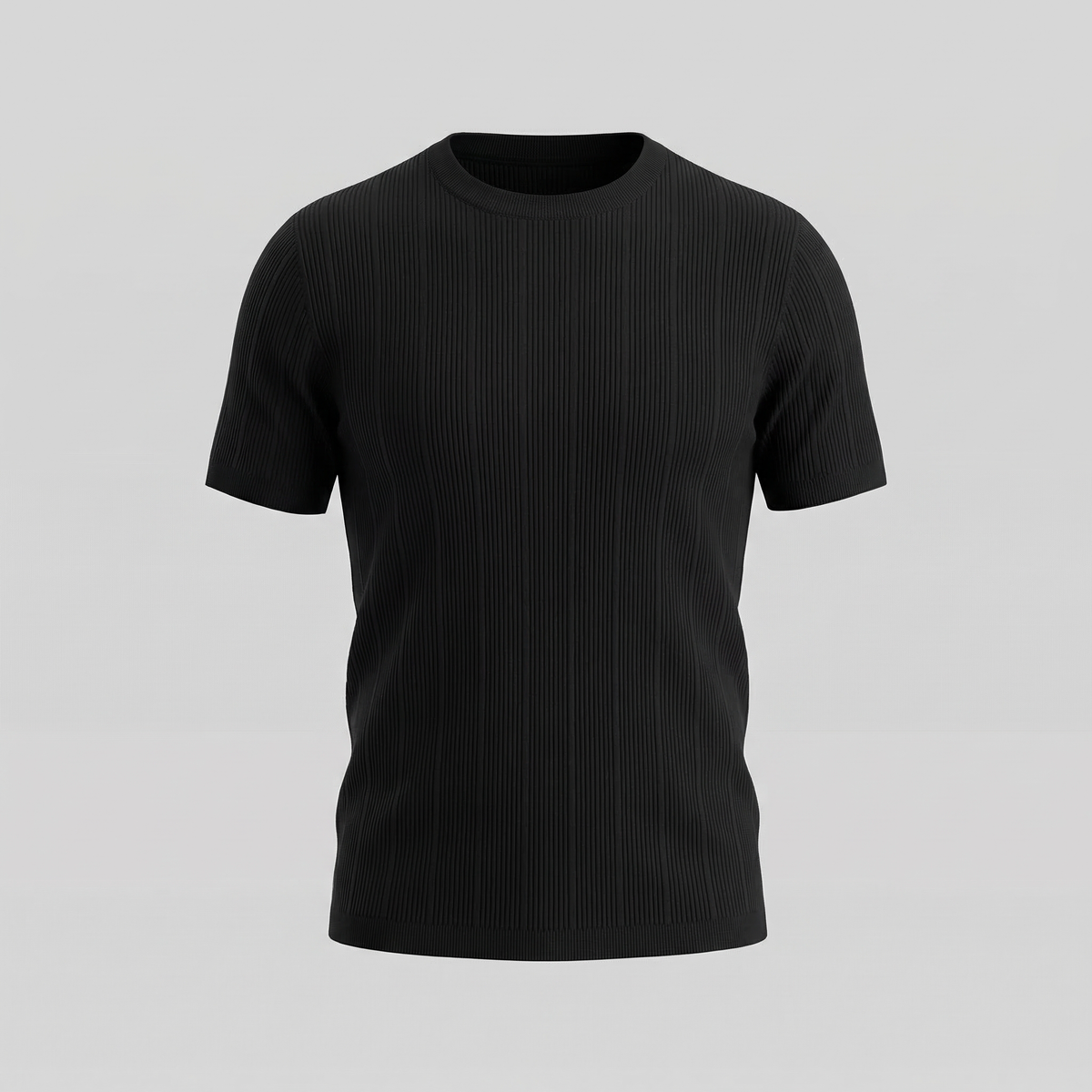 Men's Rib Knit Cotton T-Shirt - Casual Short Sleeve Top for Everyday Wear