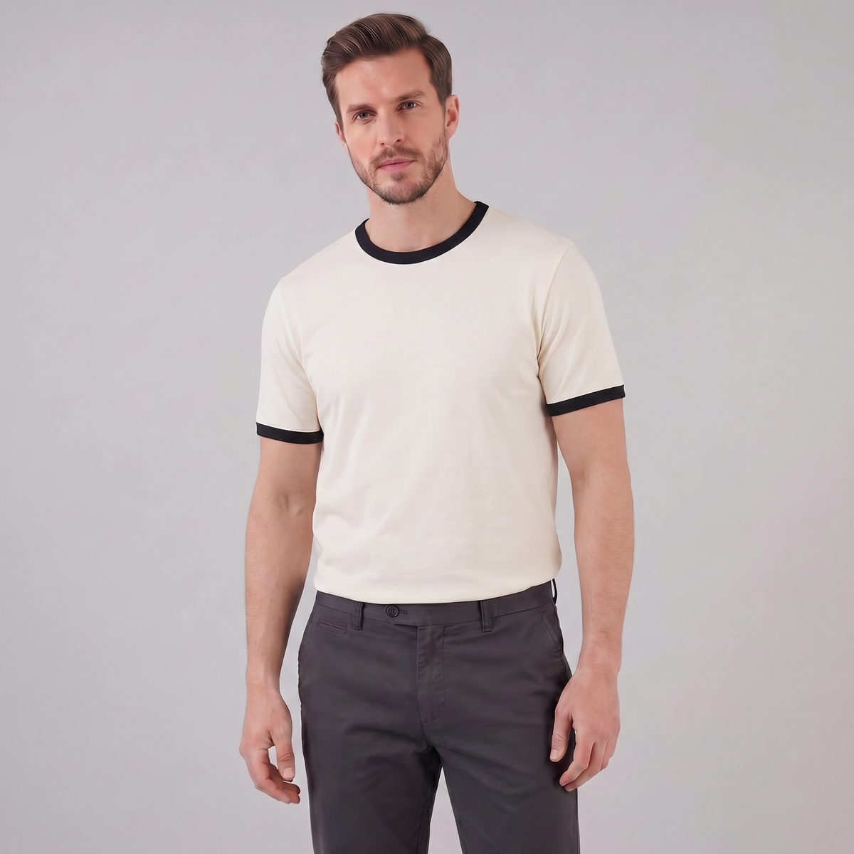 Men's Ringer T-Shirt with Contrast Trim - Casual Cotton Tee for Everyday Wear