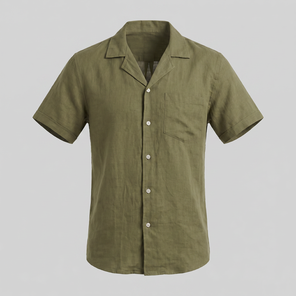 Men's Short-Sleeve Camp Collar Shirt - Lightweight Cotton for Casual Wear