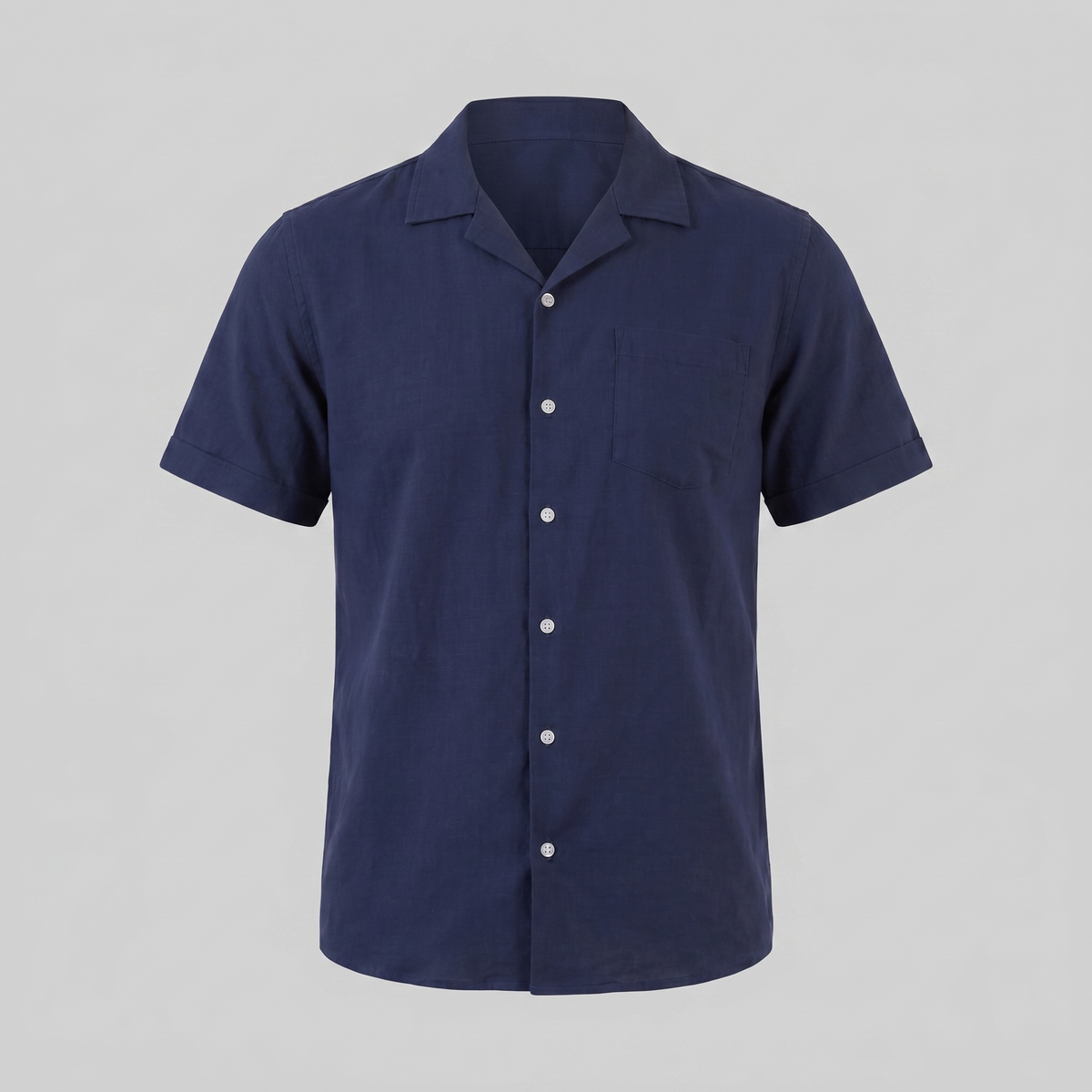 Men's Short-Sleeve Camp Collar Shirt - Lightweight Cotton for Casual Wear
