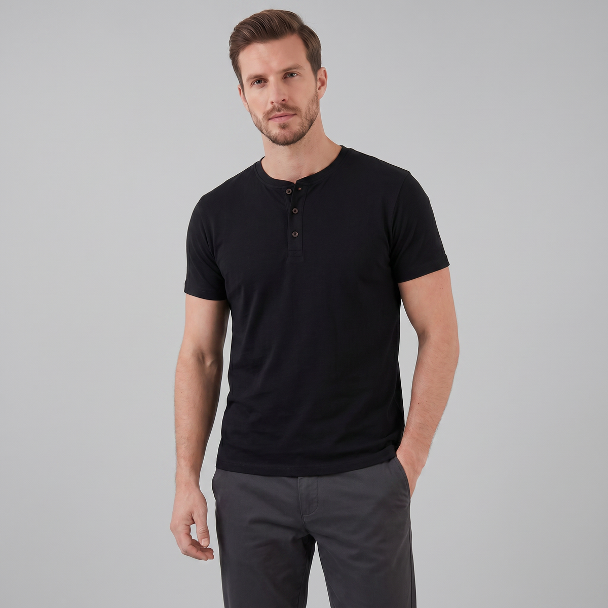 Men's Short Sleeve Cotton Henley Shirt for Casual Wear and Everyday Comfort