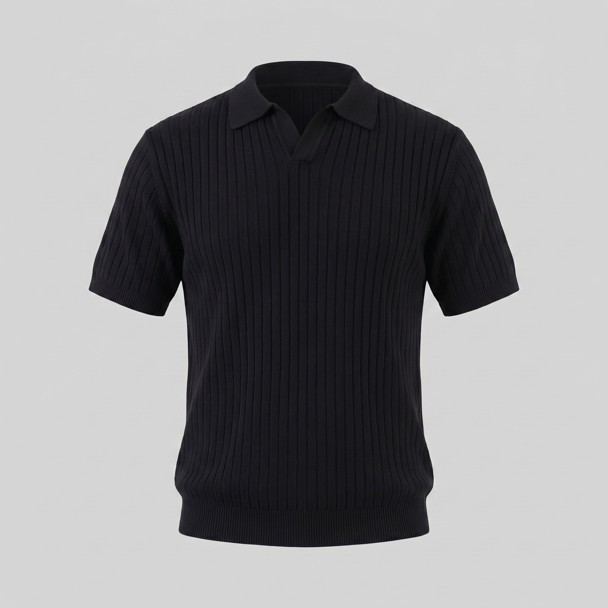 Men's Short Sleeve Rib-Knit Polo Shirt - Casual Wear, Comfortable Fit