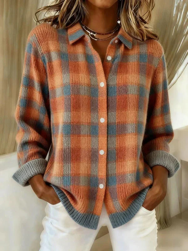 Plaid Long Cardigan in Blue and Red – Casual, Stylish Layering