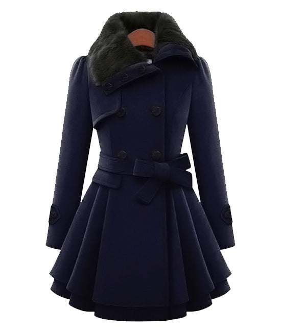 Vintage Flair Trench Coat with Faux Fur Collar – Stylish Layering, Chic Winter Outfit