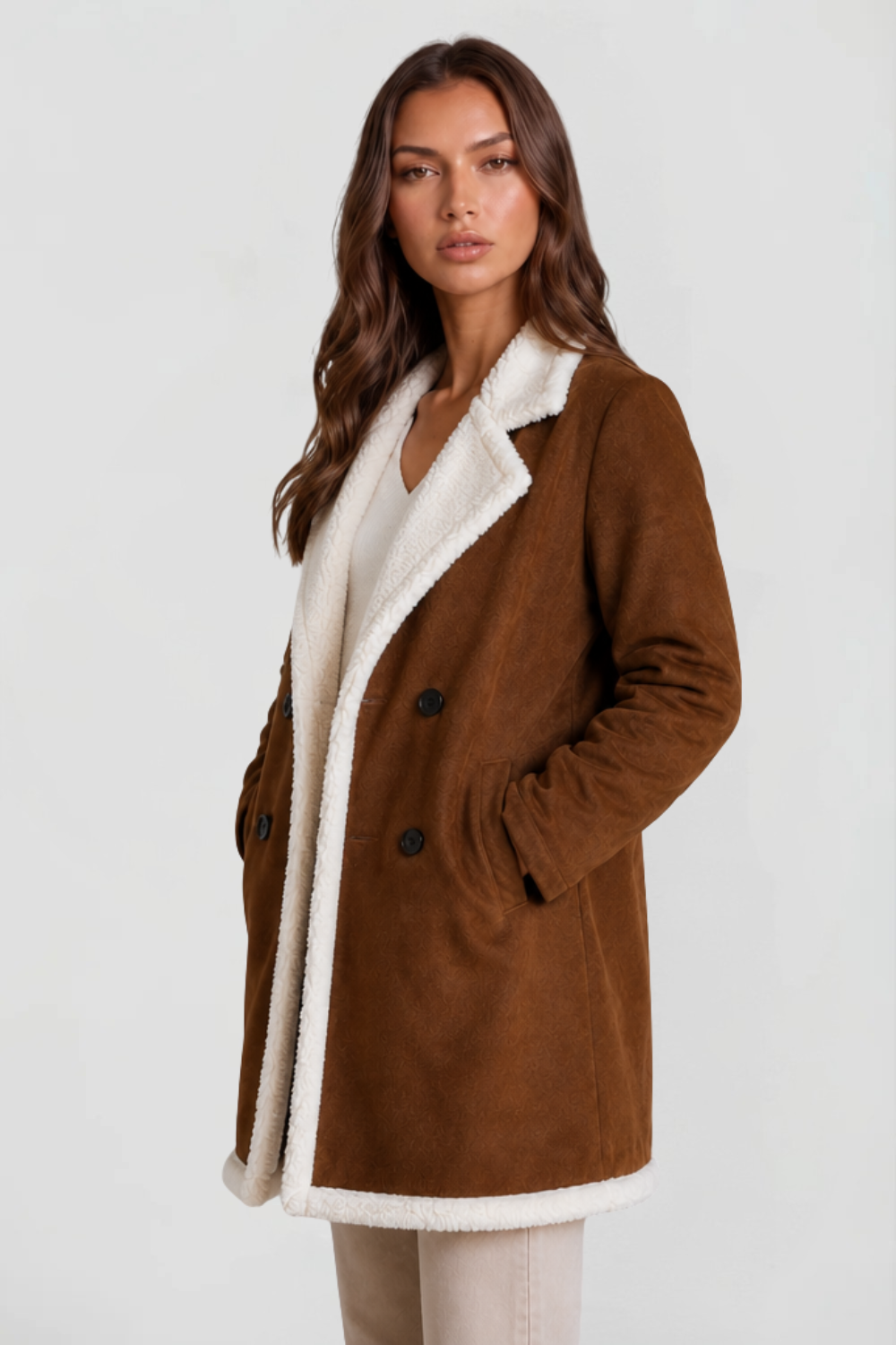 Longline Shearling Coat in Suede – Stylish Layering, Winter Warmth