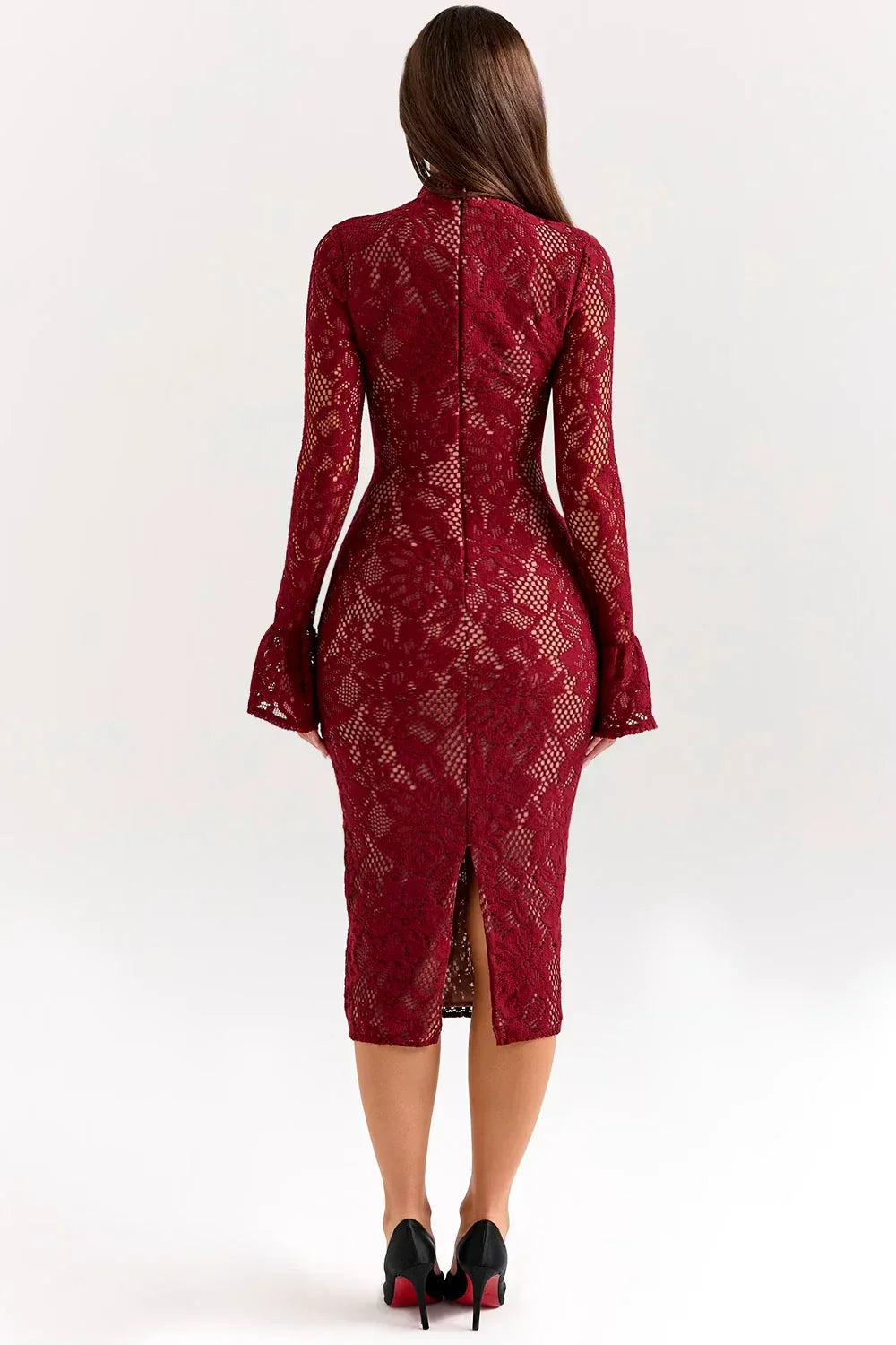 Knit Floral Midi Dress – Classic Fit, Occasion Gown for Weddings & Events