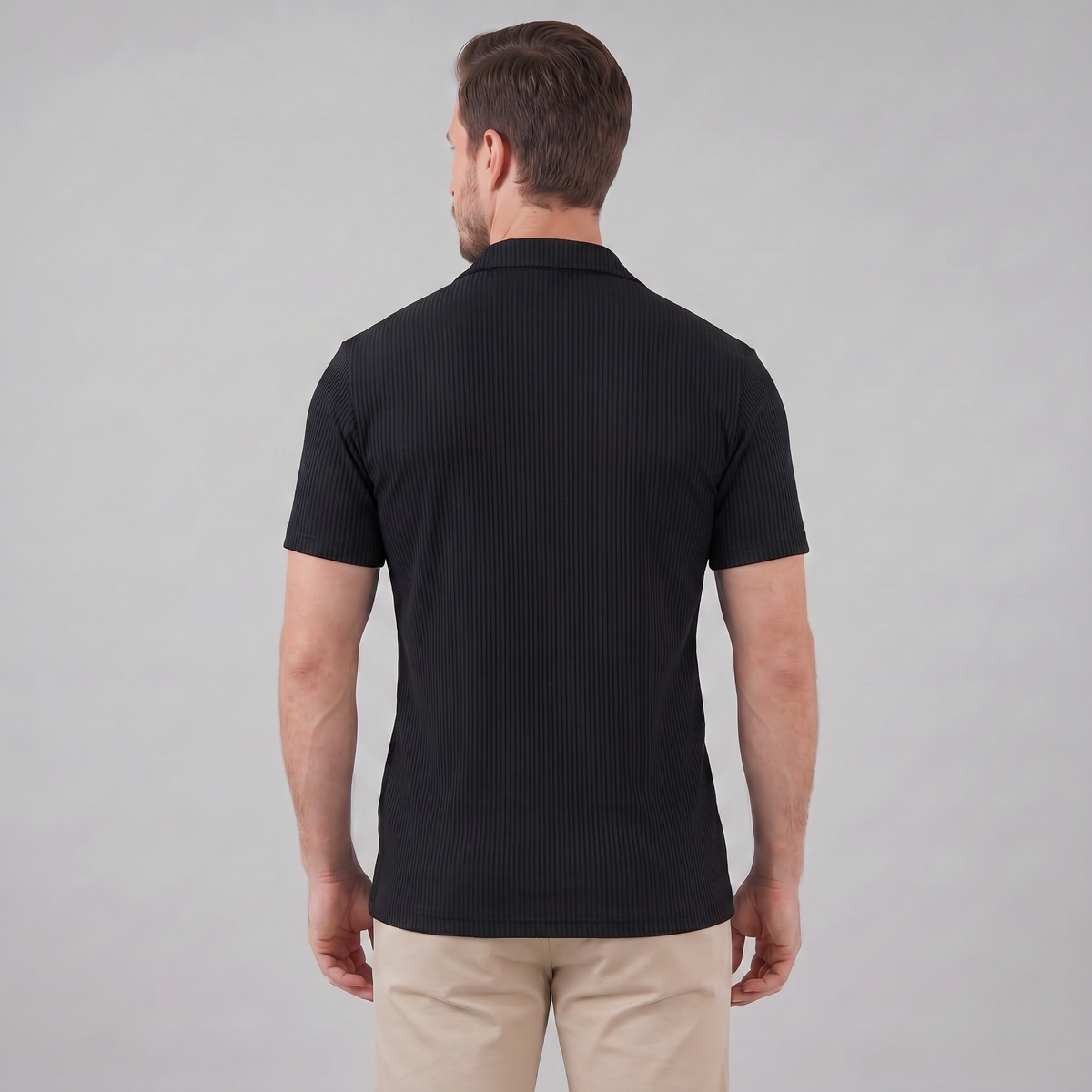 Ribbed Cuban Collar Shirt for Men - Casual Short Sleeve Cotton Top