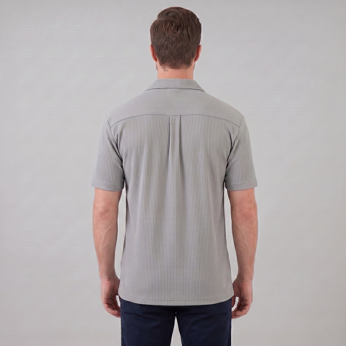 Ribbed Cuban Collar Shirt for Men - Casual Short Sleeve Cotton Top