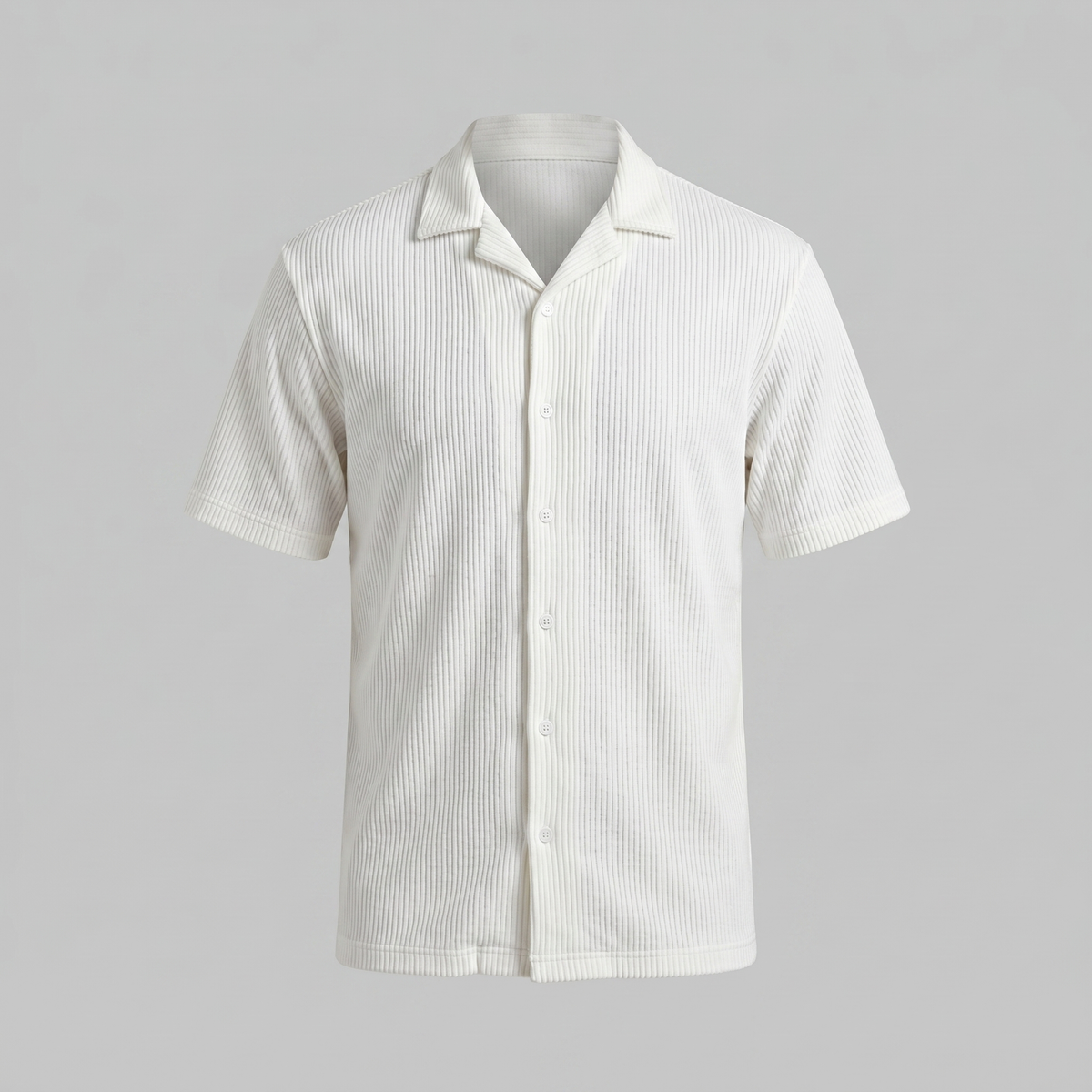 Ribbed Cuban Collar Shirt for Men - Casual Short Sleeve Cotton Top