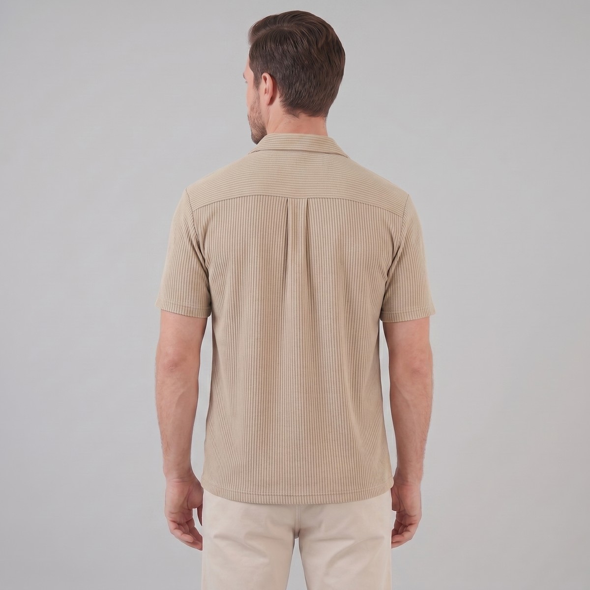 Ribbed Cuban Collar Shirt for Men - Casual Short Sleeve Cotton Top