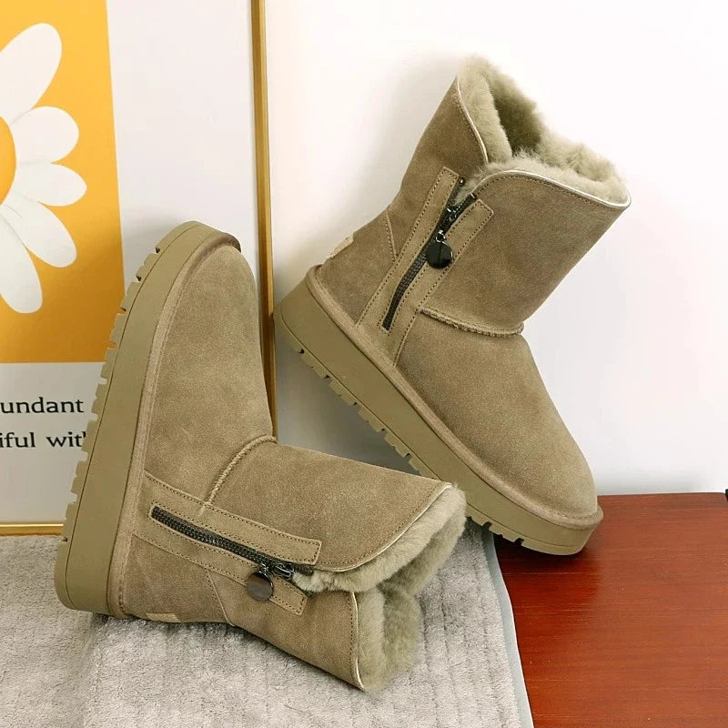 Women's Fleece Mid-Calf Snow Boots – Cosy Winter Footwear, Outdoor Adventures