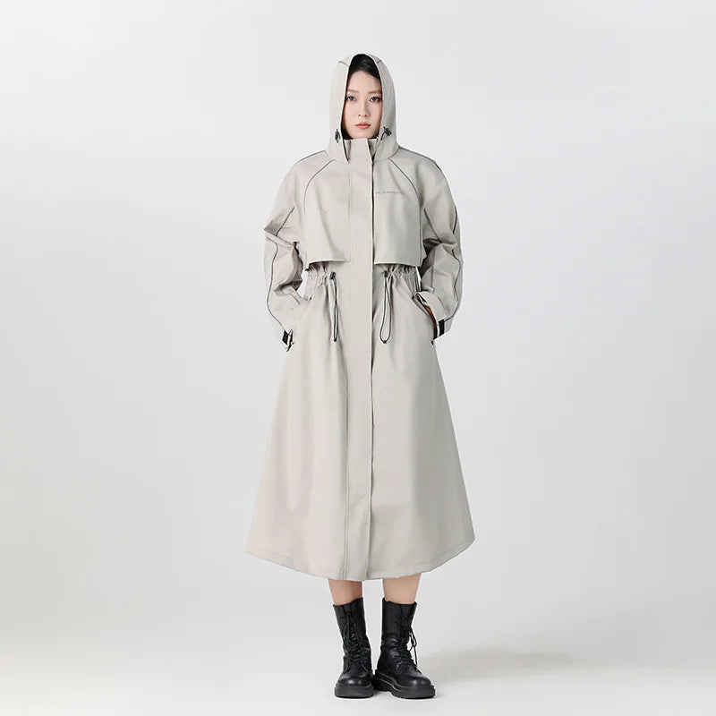 Women's Longline Hooded Rain Coat – Lightweight, Waterproof – Cycling, Outdoor
