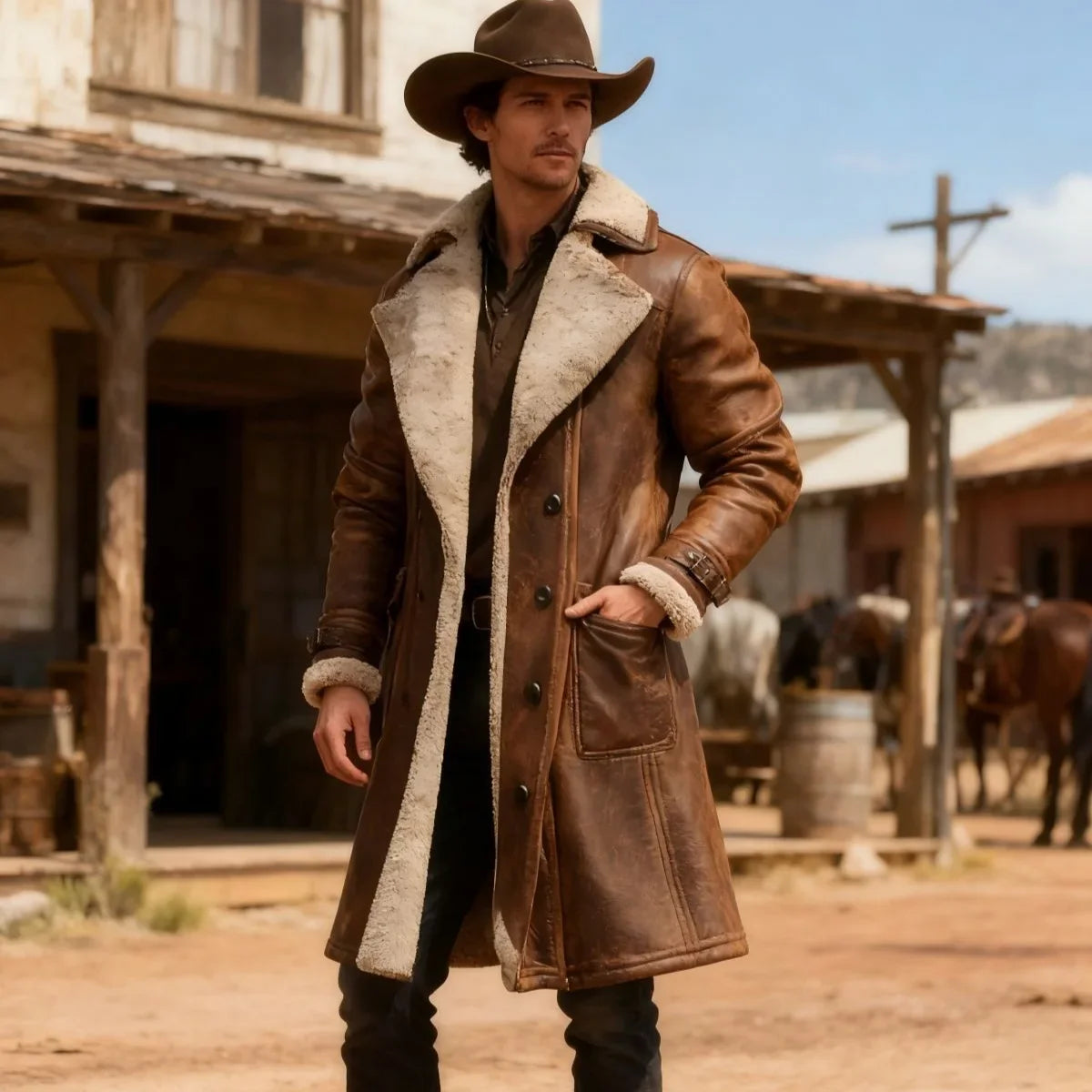 Men's Faux Shearling Longline Coat – Stylish Winter Layer, Outdoor Adventure