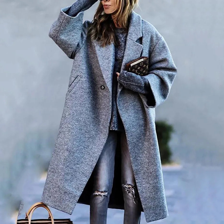 Women's Wool Blend Long Coat – Stylish Outerwear, Everyday Wear
