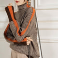 Houndstooth Turtleneck Jumper with Contrast Sleeves – Casual Wear, Stylish Layering
