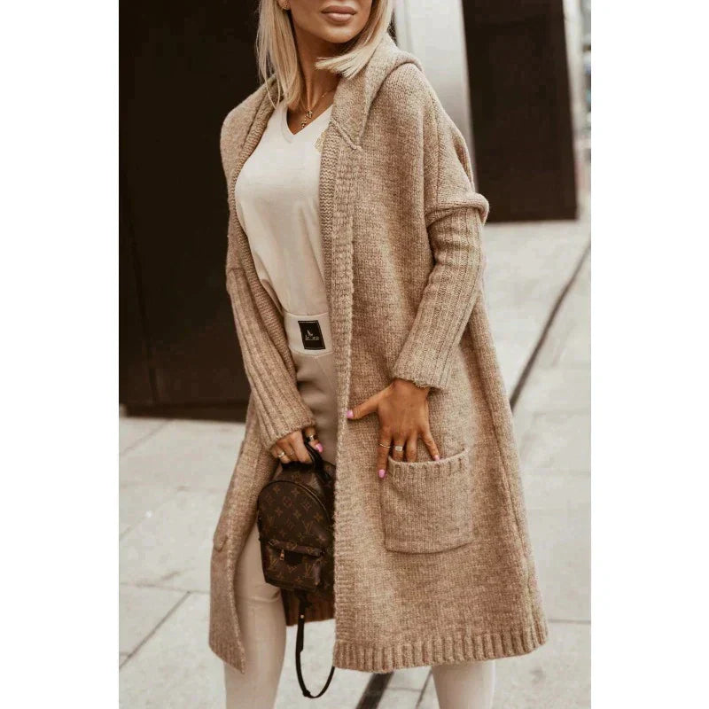Hooded Cardigan in Pink or Beige – Casual Layering, Everyday Wear