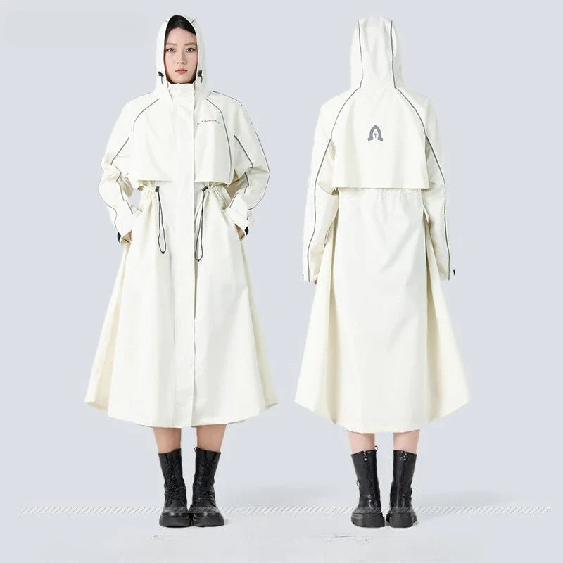 Women's Longline Hooded Rain Coat – Lightweight, Waterproof – Cycling, Outdoor