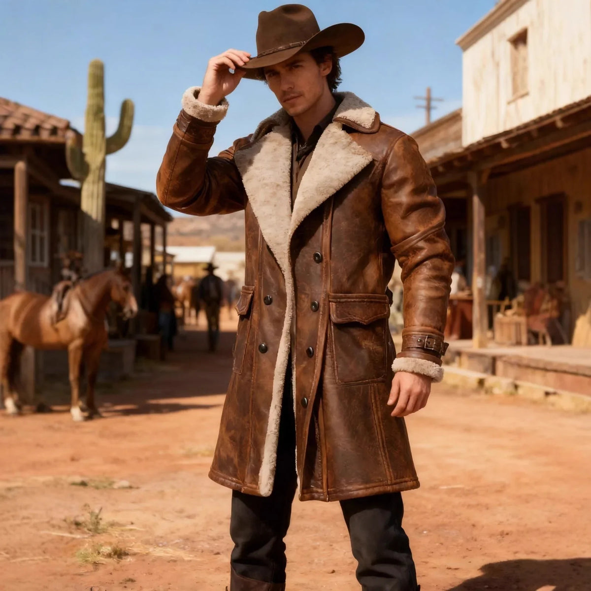 Men's Faux Shearling Longline Coat – Stylish Winter Layer, Outdoor Adventure
