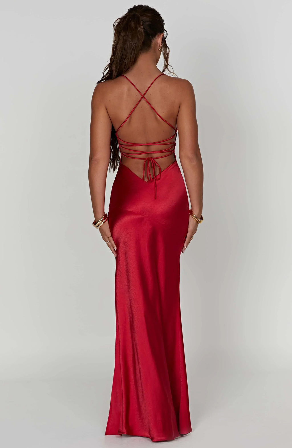 Satin Maxi Dress – V-Neck, Occasion Gown for Weddings & Events