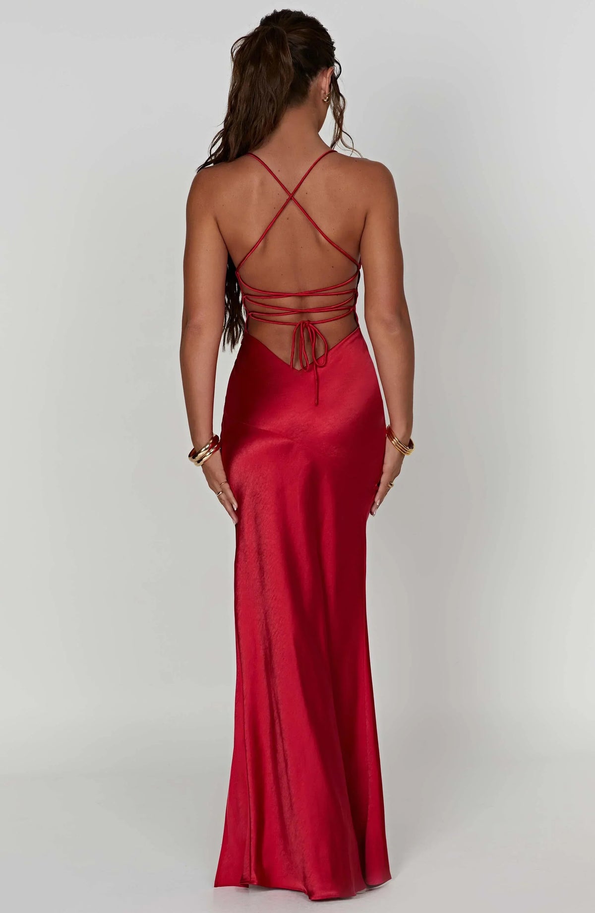 Satin Maxi Dress – V-Neck, Occasion Gown for Weddings & Events
