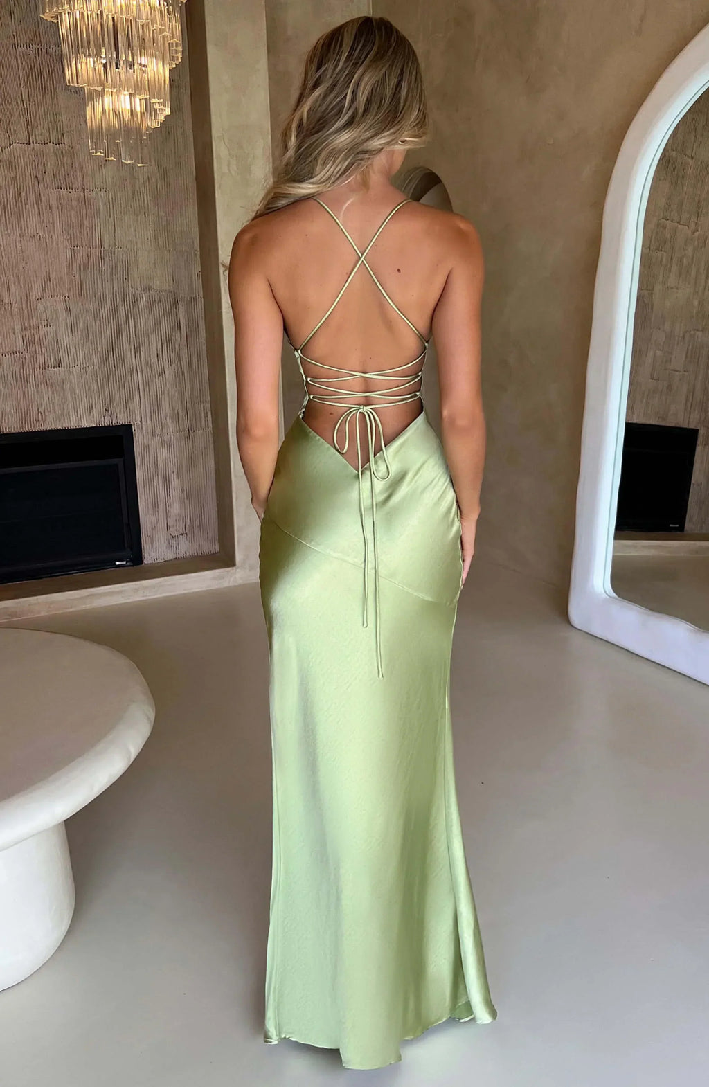 Satin Maxi Dress – V-Neck, Occasion Gown for Weddings & Events