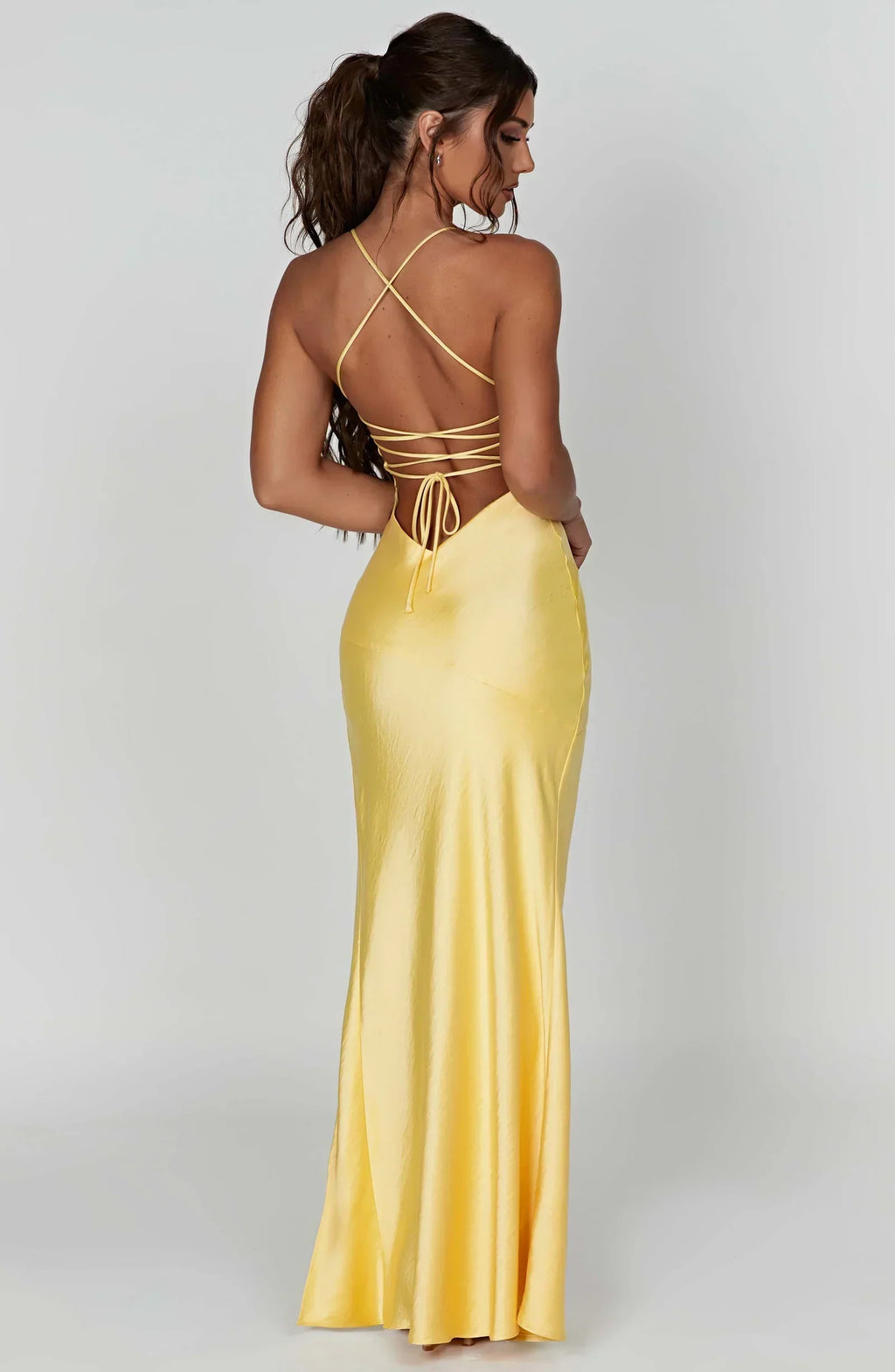 Satin Maxi Dress – V-Neck, Occasion Gown for Weddings & Events