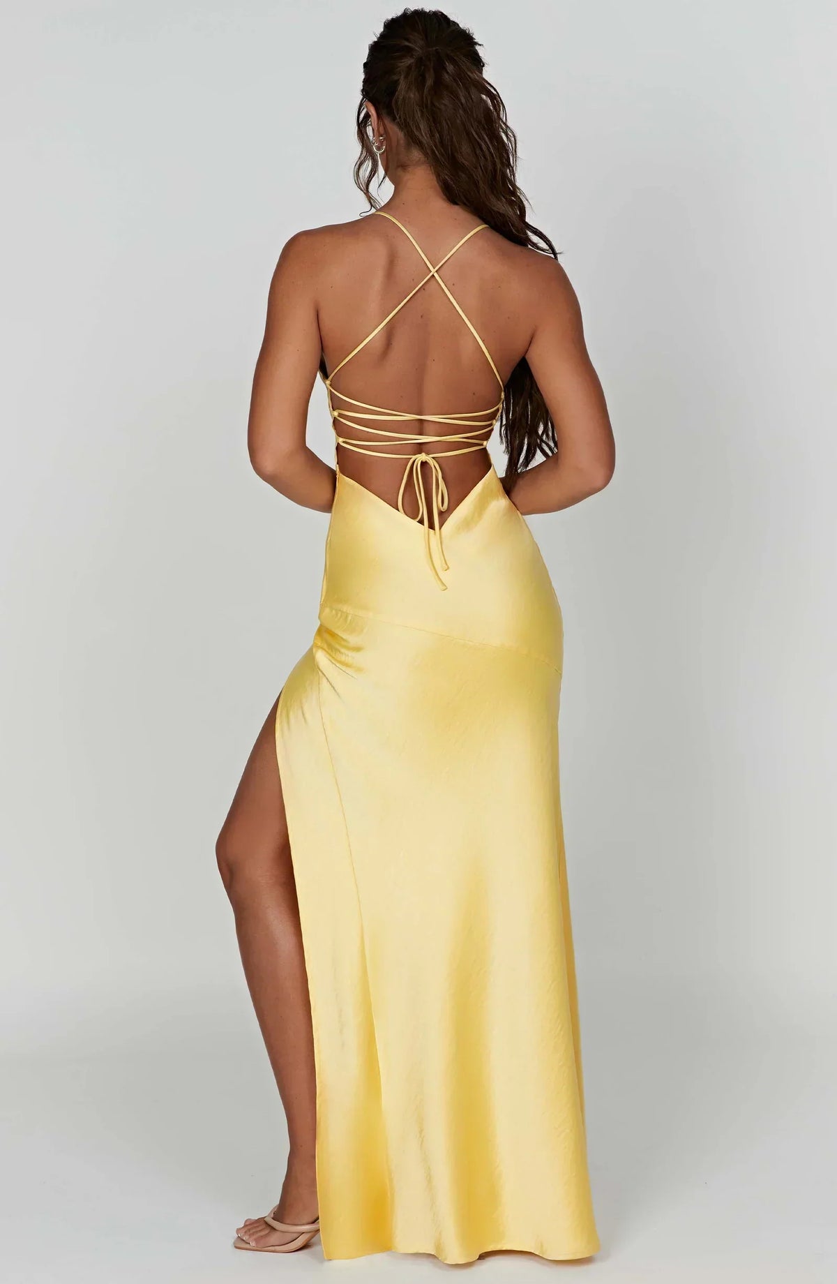 Satin Maxi Dress – V-Neck, Occasion Gown for Weddings & Events