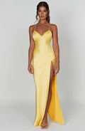 Satin Maxi Dress – V-Neck, Occasion Gown for Weddings & Events