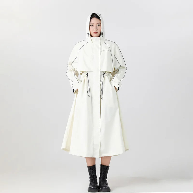 Women's Longline Hooded Rain Coat – Lightweight, Waterproof – Cycling, Outdoor