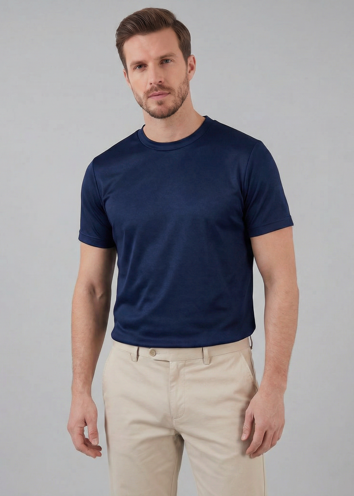 Shiny Men's Crewneck T-Shirt - Lightweight Fabric for Casual Wear