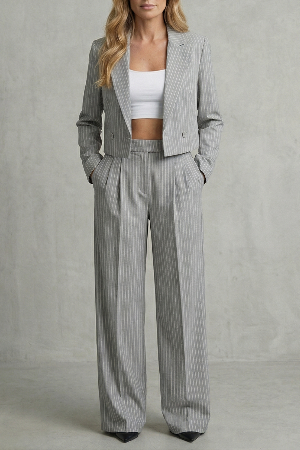 Women's Striped Blazer and Trousers Co-ord Set – Office, Casual Wear