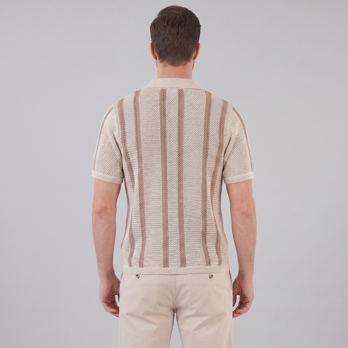 Striped Crochet Knit Shirt for Men - Casual Summer Wear in Lightweight Fabric