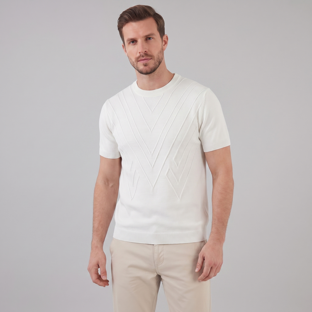 Textured Knit T-Shirt for Men - Casual Short Sleeve Top for Everyday Wear