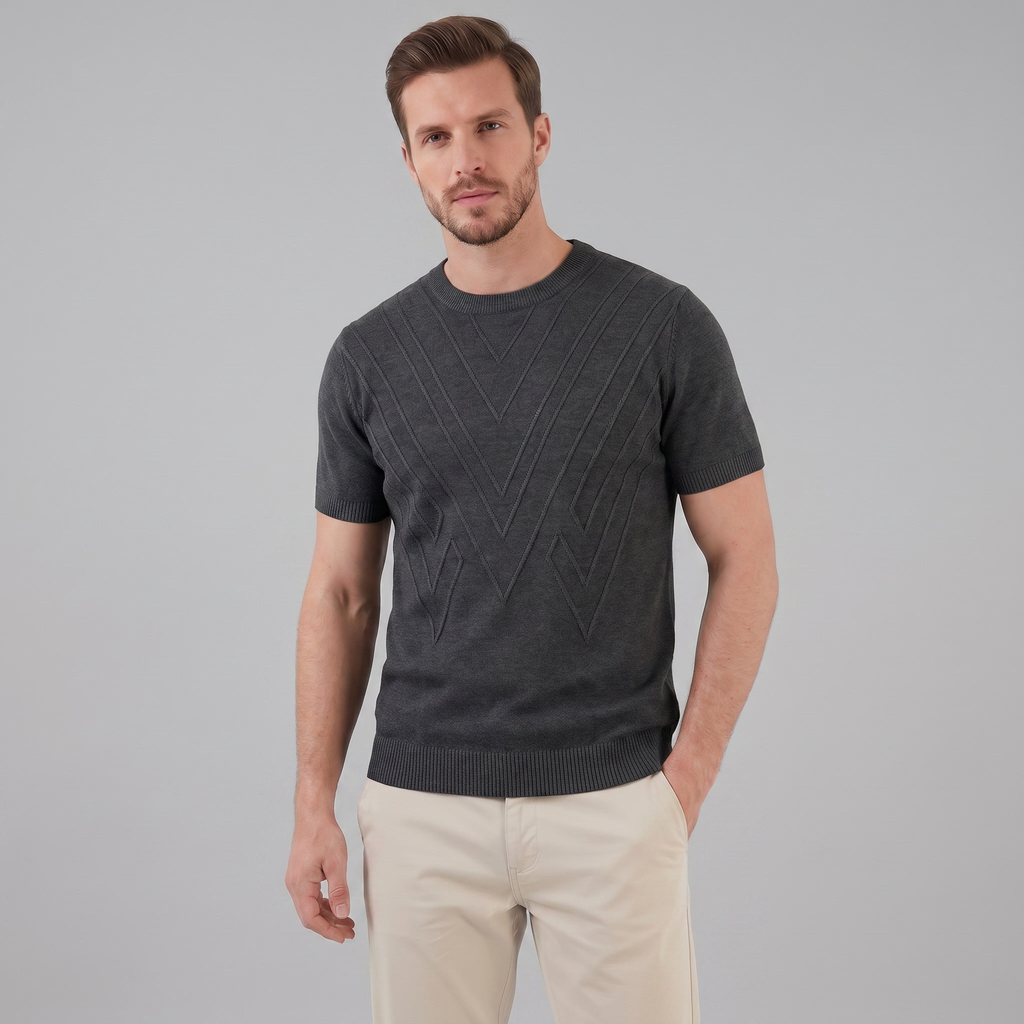 Textured Knit T-Shirt for Men - Casual Short Sleeve Top for Everyday Wear
