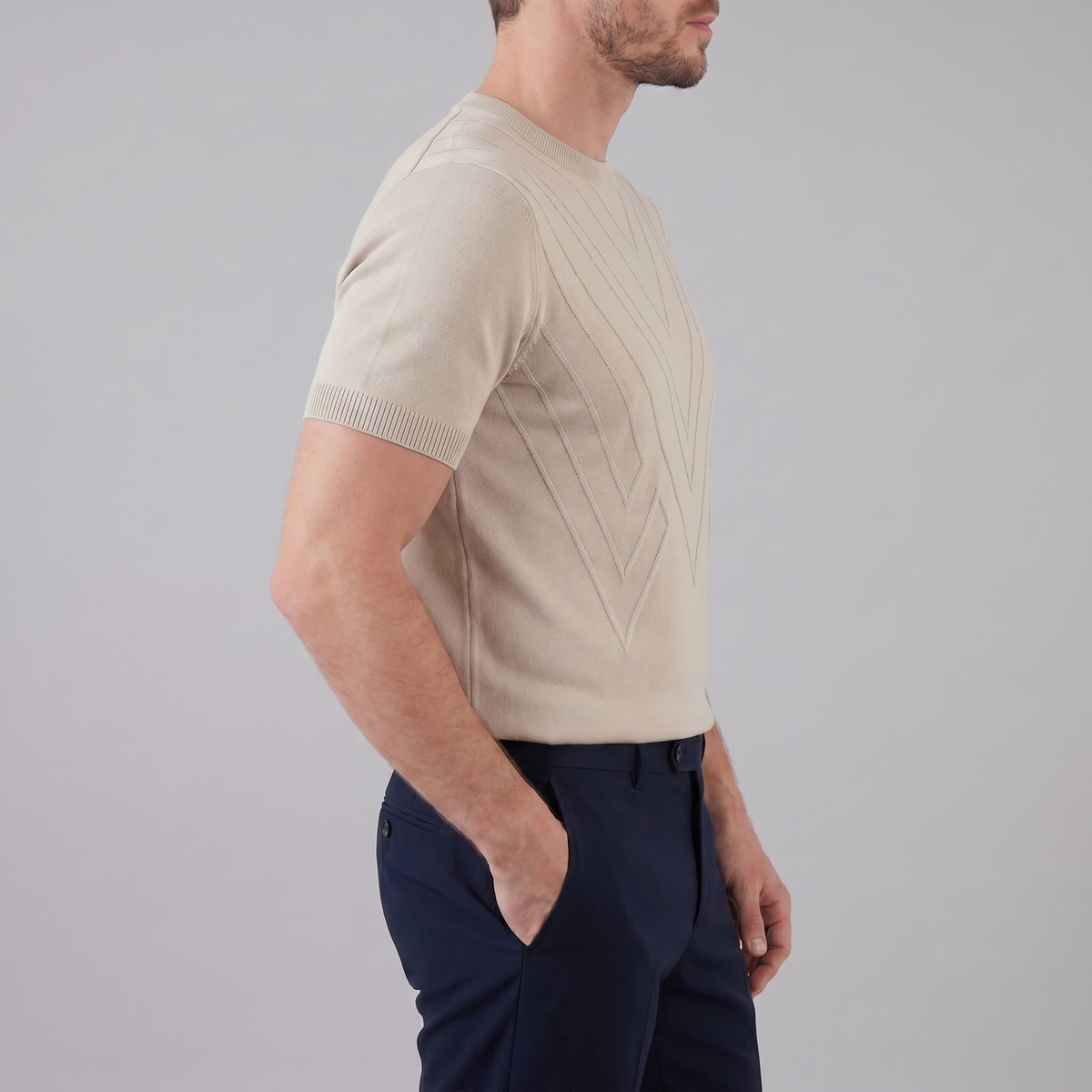 Textured Knit T-Shirt for Men - Casual Short Sleeve Top for Everyday Wear