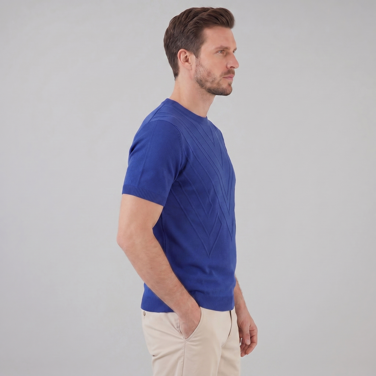 Textured Knit T-Shirt for Men - Casual Short Sleeve Top for Everyday Wear