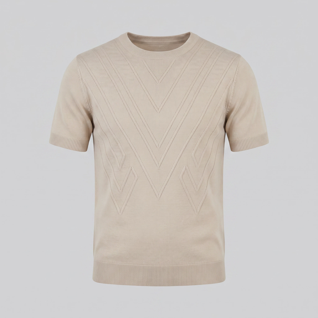 Textured Knit T-Shirt for Men - Casual Short Sleeve Top for Everyday Wear