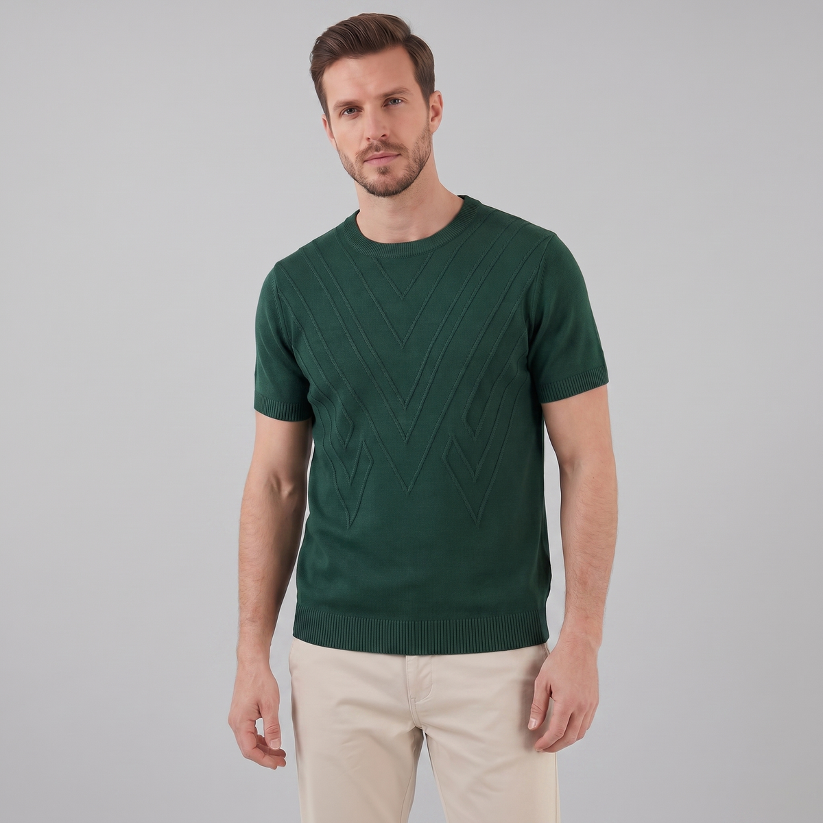 Textured Knit T-Shirt for Men - Casual Short Sleeve Top for Everyday Wear