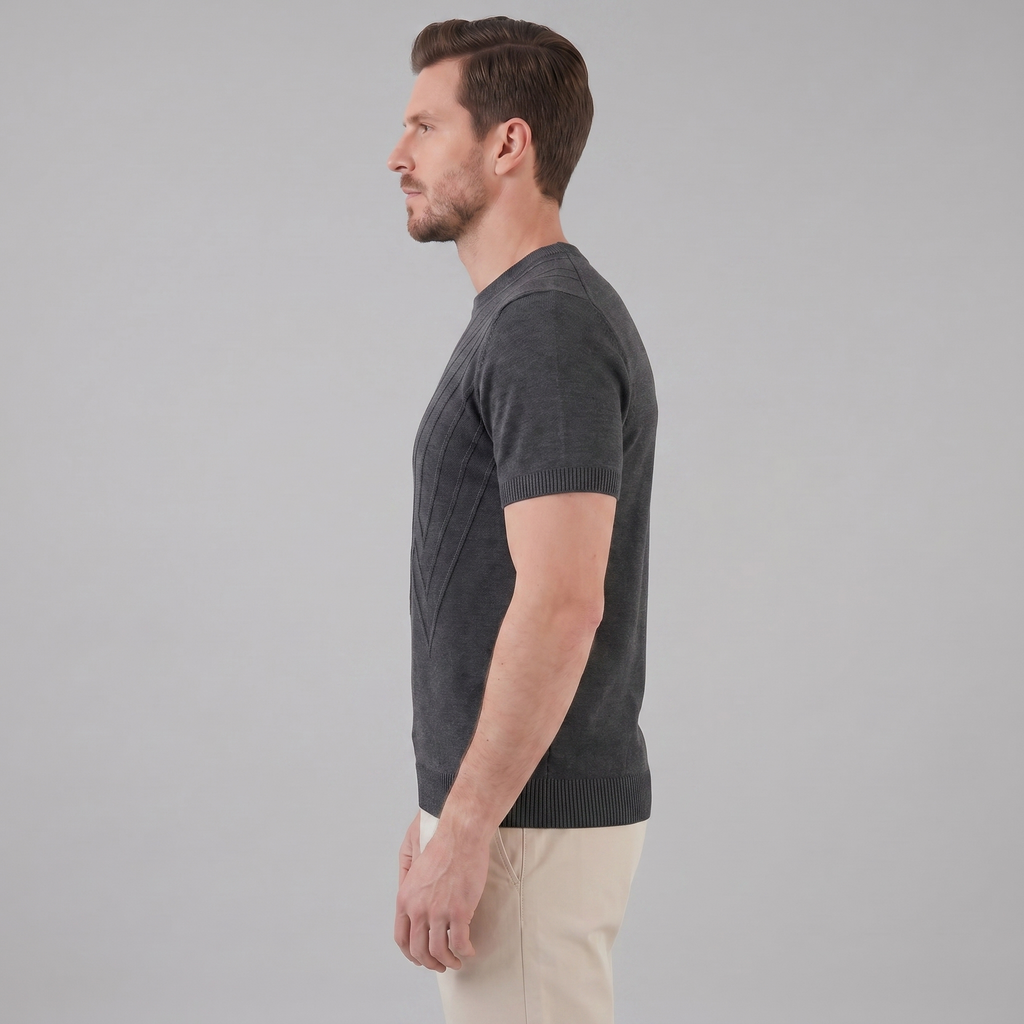 Textured Knit T-Shirt for Men - Casual Short Sleeve Top in Comfortable Fabric
