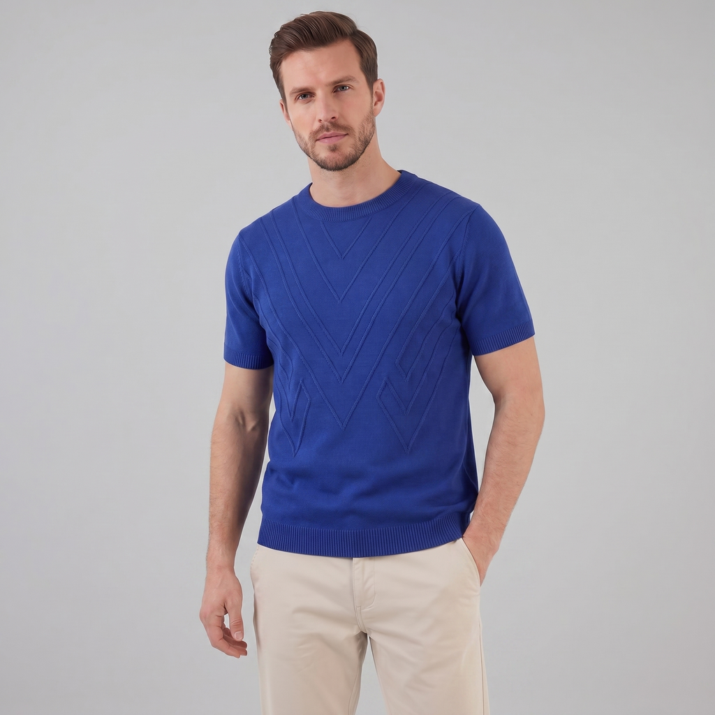 Textured Knit T-Shirt for Men - Casual Short Sleeve Top in Comfortable Fabric