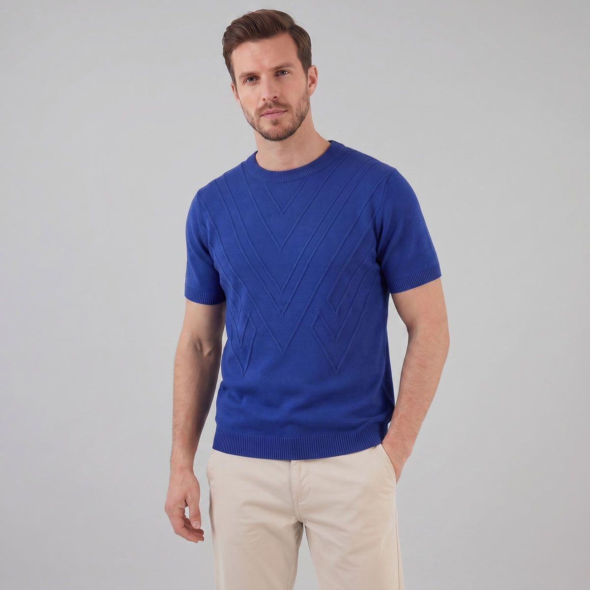 Textured Knit T-Shirt for Men - Casual Short Sleeve Top in Comfortable Fabric