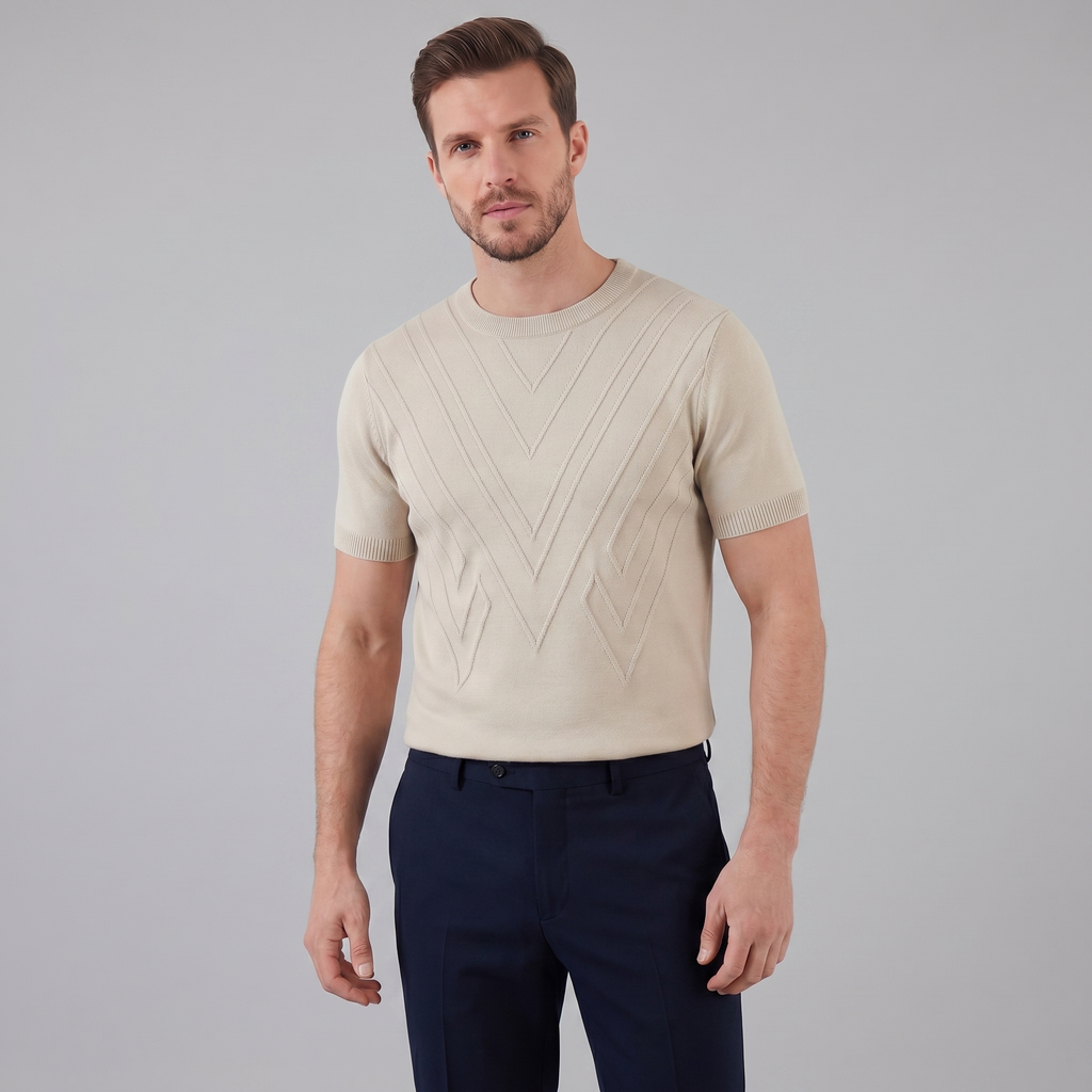 Textured Knit T-Shirt for Men - Casual Short Sleeve Top in Comfortable Fabric