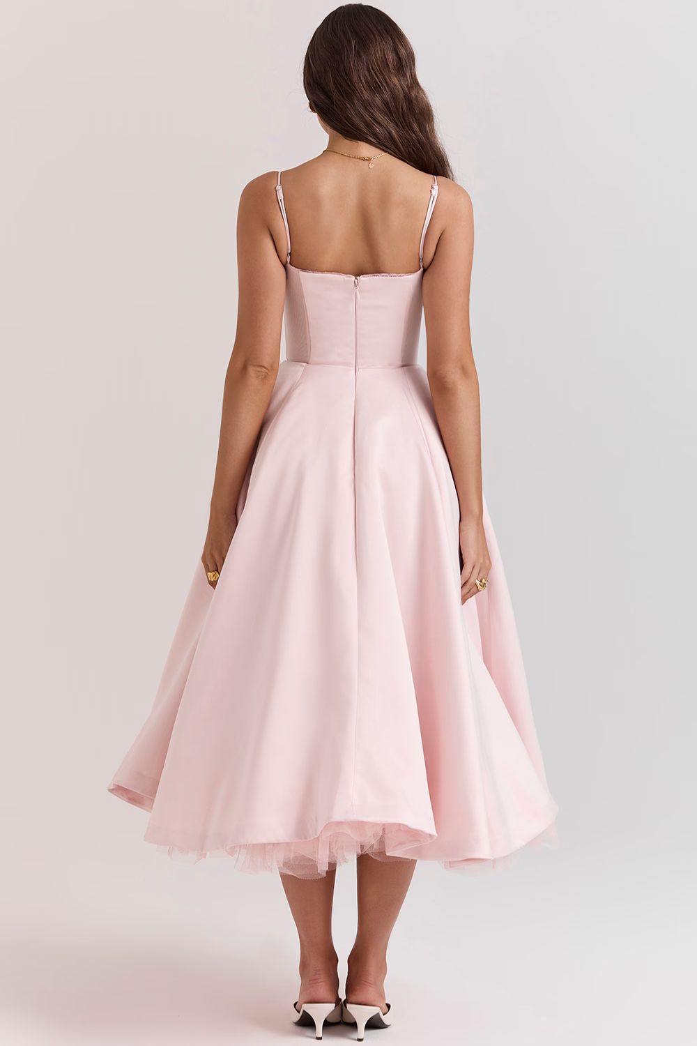 Soft Pink Satin Corset Midi Dress Women UK – Formal Occasion, Wedding Guest